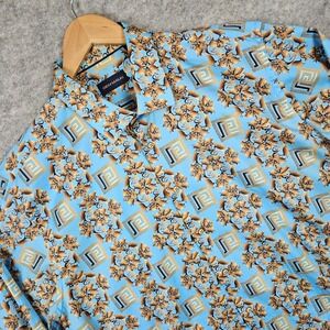 Gem Malki Men's Blue Button Up Shirt Size XL Cotton Baroque Greek Print Turkey